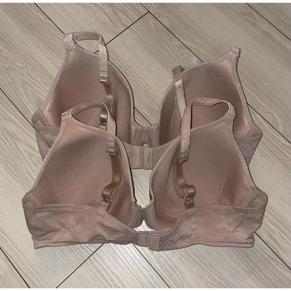 Lot 2 Wacoal 65339 Feminine Charm Contour Underwire Demi Bras Leaves 36D Beige - Picture 4 of 6